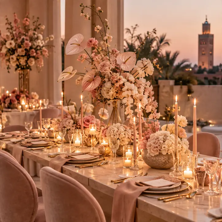 Dîner de fiançailles aux tons blush